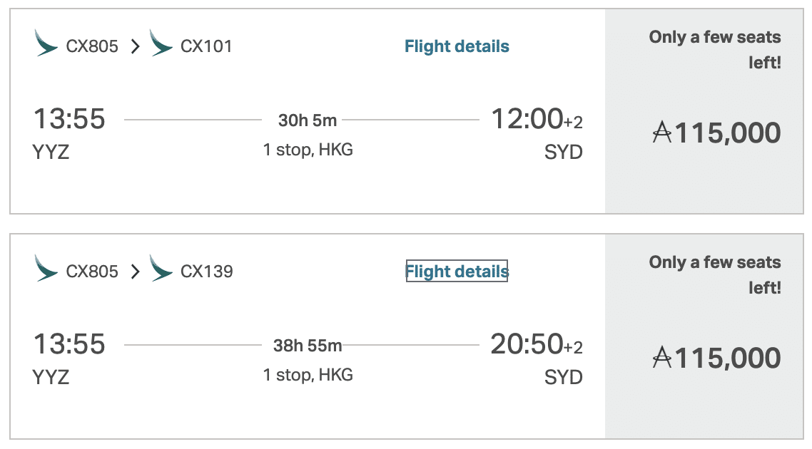 YYZ HKG SYD Asia Miles