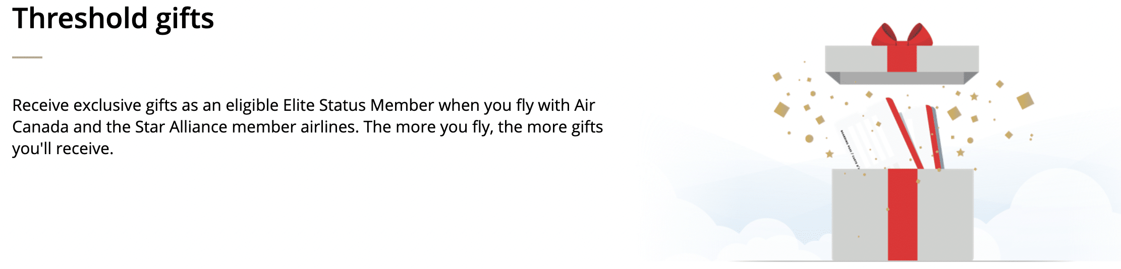 Screenshot of threshold gifts from Air Canada website