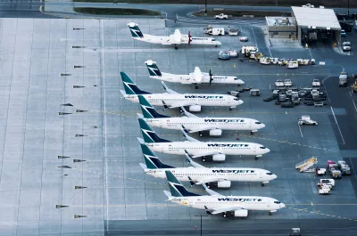 Lineup of WestJet planes