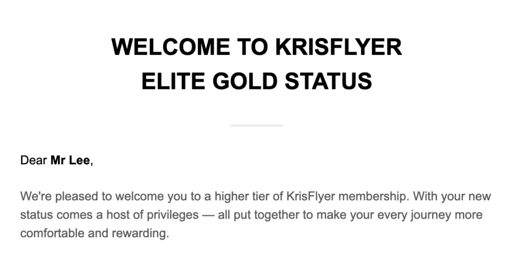krisflyer gold welcome email