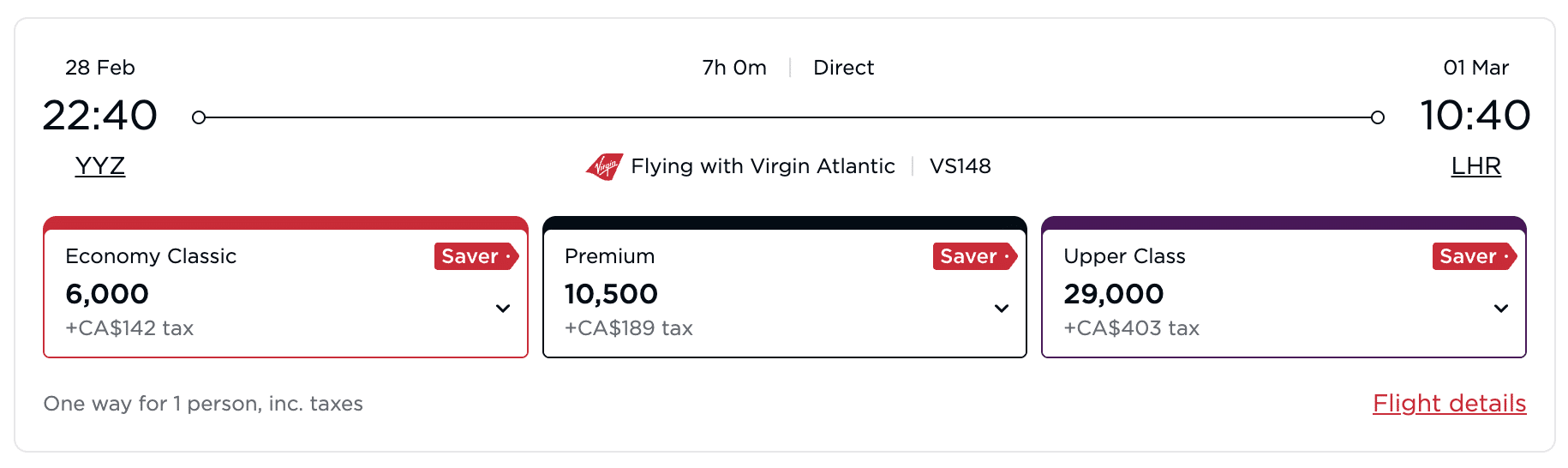 fly from toronto to london for only 6,000 virgin points