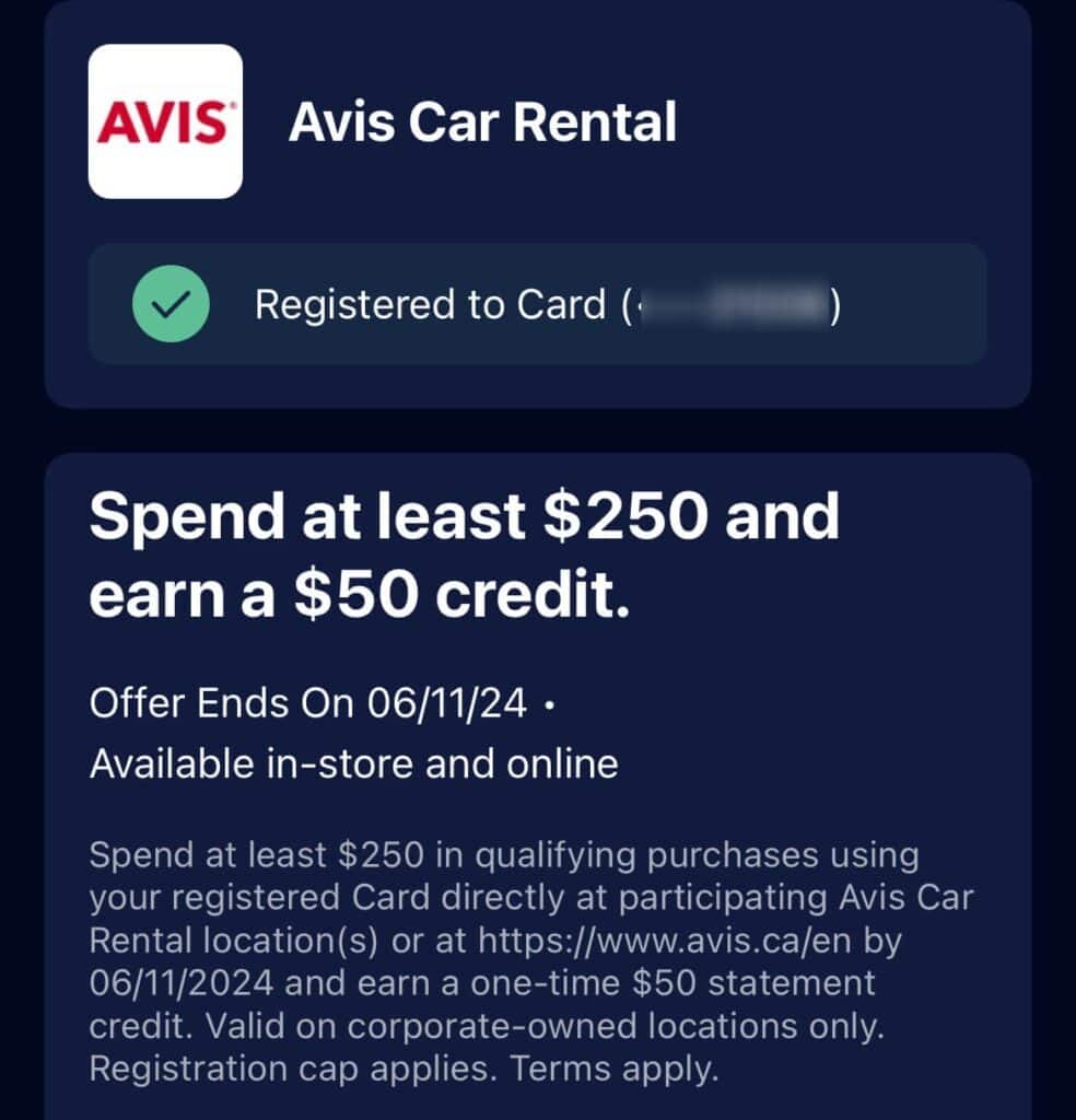 Amex offers on Avis Car Rental