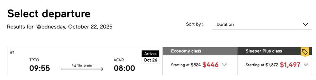 VIA Rail Toronto to Vancouver