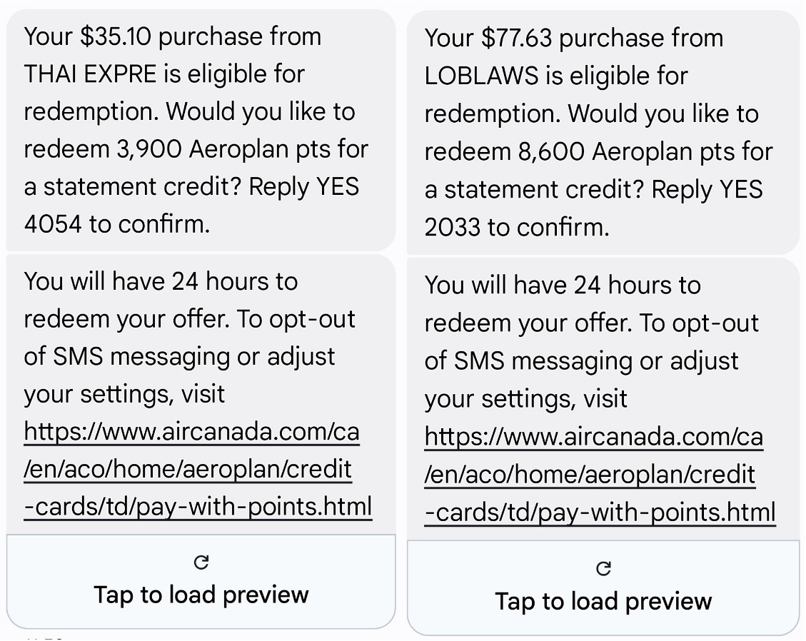 pay with points text alert