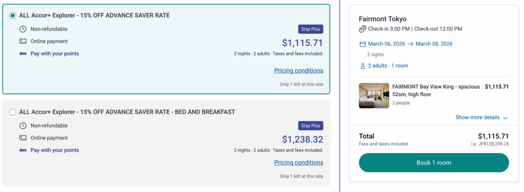 Fairmont Tokyo StayPlus