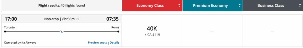 Air Canada yyz fco ita airways